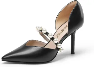 DREAM PAIRS Women's Closed Toe High Heels Stiletto Pointed Toe Strappy Pearl Elegant D'Orsay Dress Wedding Party Pumps Shoes