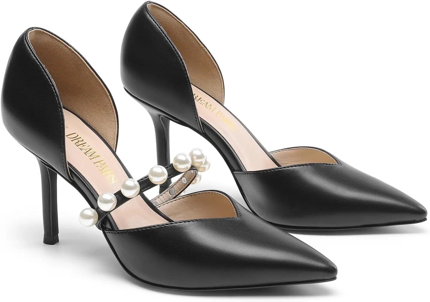 DREAM PAIRS Women's Closed Toe High Heels Stiletto Pointed Toe Strappy Pearl Elegant D'Orsay Dress Wedding Party Pumps Shoes