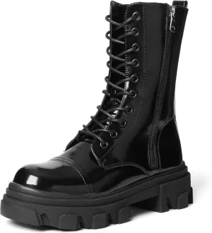 DREAM PAIRS Women’s Combat Boots Lace up Mid Calf Boots Low Heel Chunky Platform Lug Sole Boots