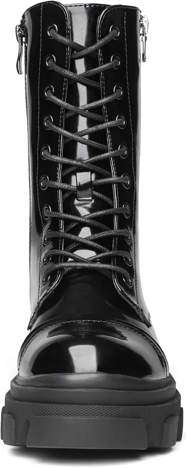 DREAM PAIRS Women’s Combat Boots Lace up Mid Calf Boots Low Heel Chunky Platform Lug Sole Boots