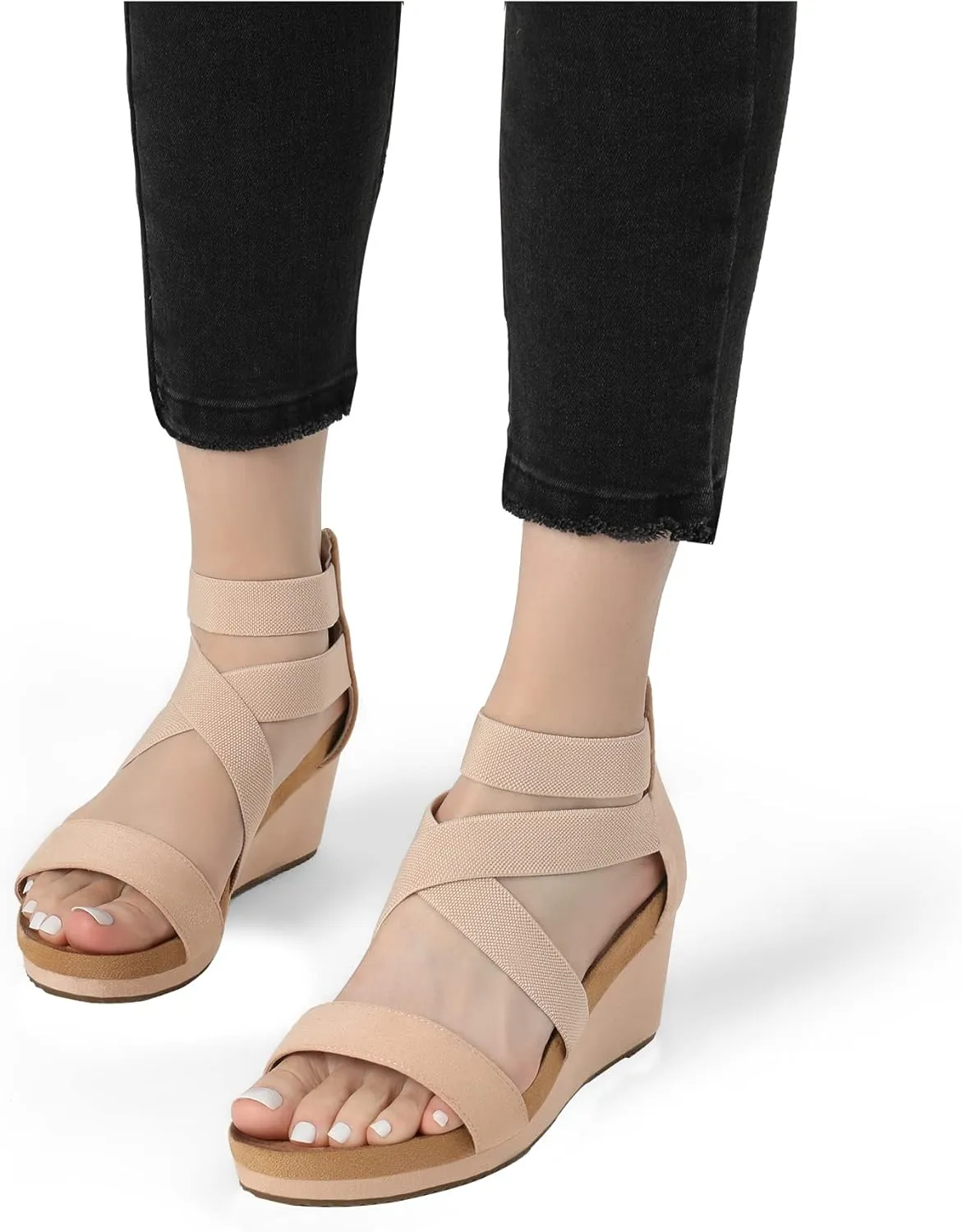 DREAM PAIRS Womens Elastic Ankle Strap Open Toe Platform Wedge Sandals Comfortable Summer Shoes