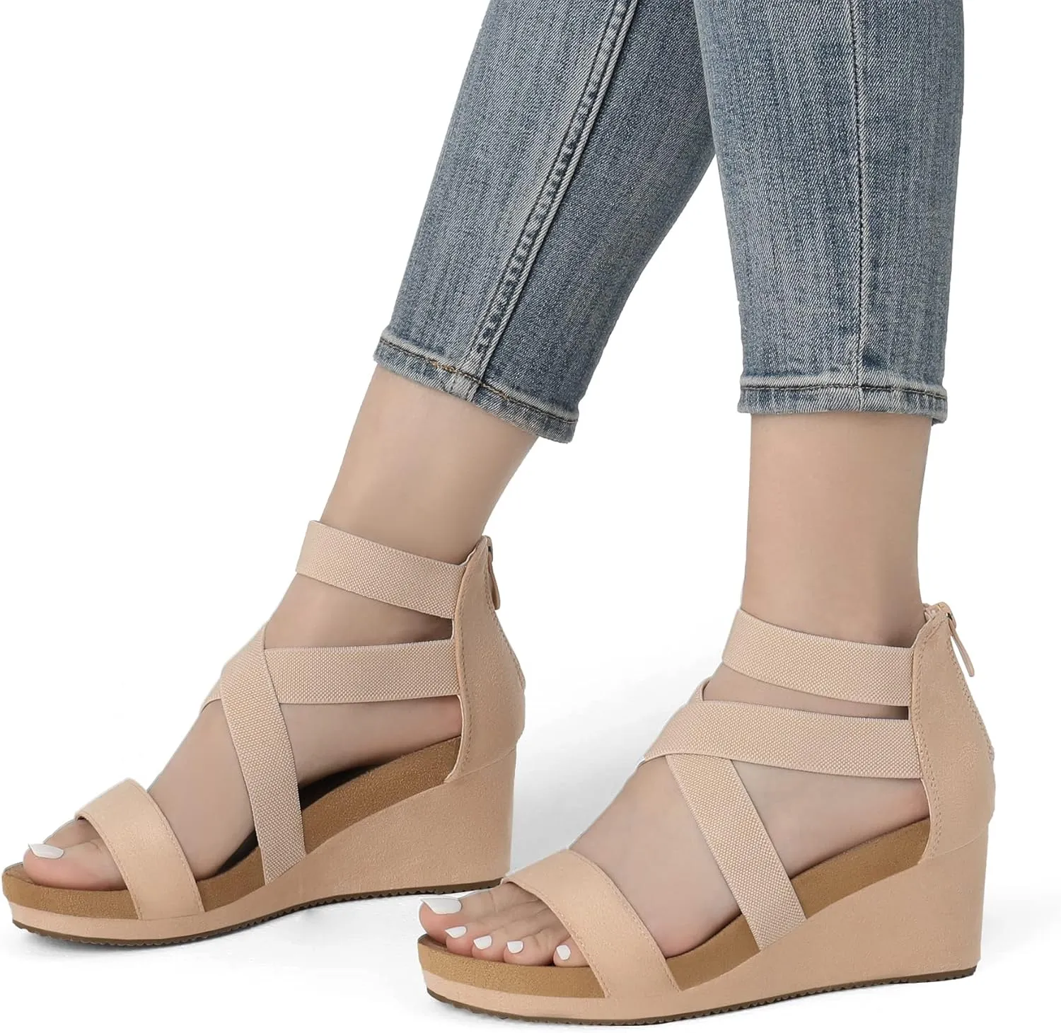 DREAM PAIRS Womens Elastic Ankle Strap Open Toe Platform Wedge Sandals Comfortable Summer Shoes