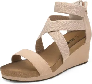 DREAM PAIRS Womens Elastic Ankle Strap Open Toe Platform Wedge Sandals Comfortable Summer Shoes