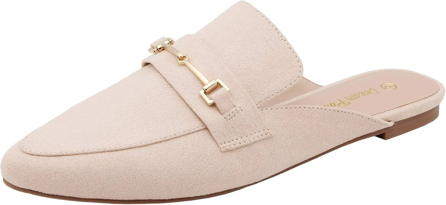 DREAM PAIRS Women's Flat Mules Buckle Pointed Toe Backless Slip on Slides Loafer Shoes