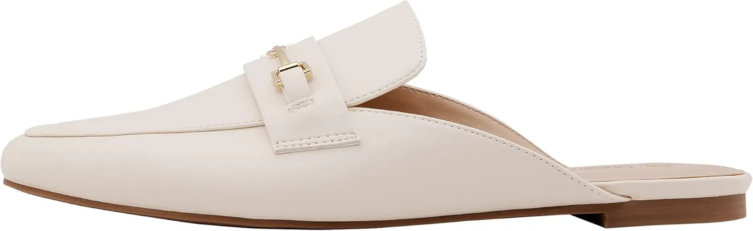 DREAM PAIRS Women's Flat Mules Buckle Pointed Toe Backless Slip on Slides Loafer Shoes