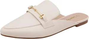 DREAM PAIRS Women's Flat Mules Buckle Pointed Toe Backless Slip on Slides Loafer Shoes