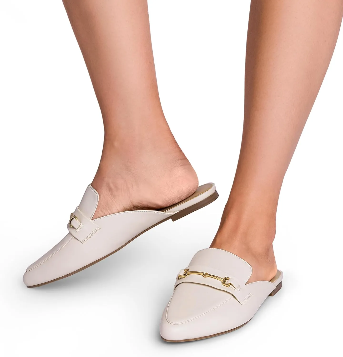 DREAM PAIRS Women's Flat Mules Buckle Pointed Toe Backless Slip on Slides Loafer Shoes