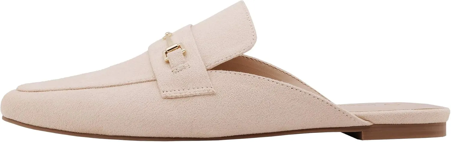 DREAM PAIRS Women's Flat Mules Buckle Pointed Toe Backless Slip on Slides Loafer Shoes