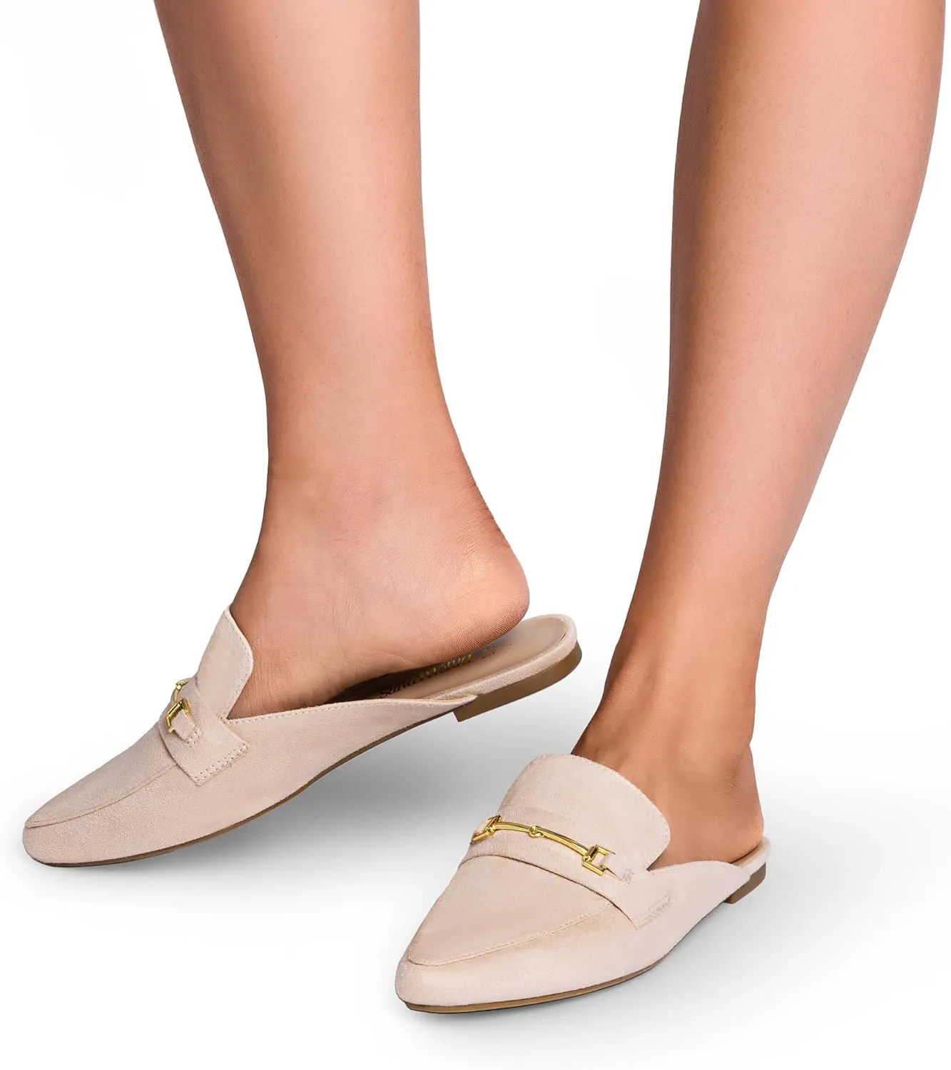 DREAM PAIRS Women's Flat Mules Buckle Pointed Toe Backless Slip on Slides Loafer Shoes