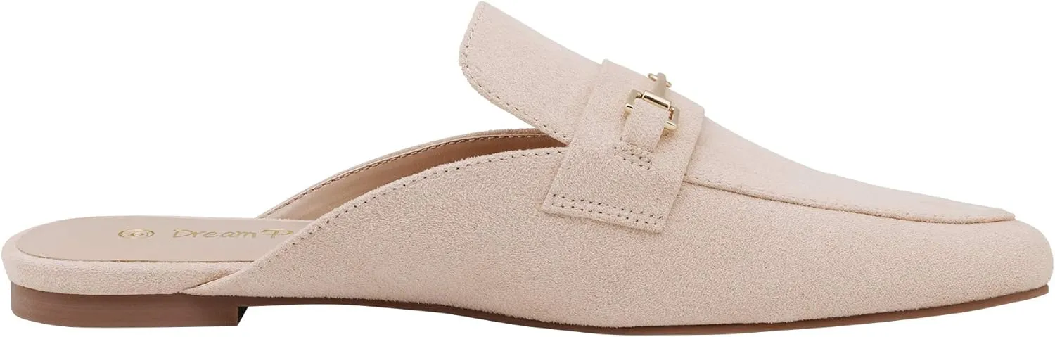 DREAM PAIRS Women's Flat Mules Buckle Pointed Toe Backless Slip on Slides Loafer Shoes