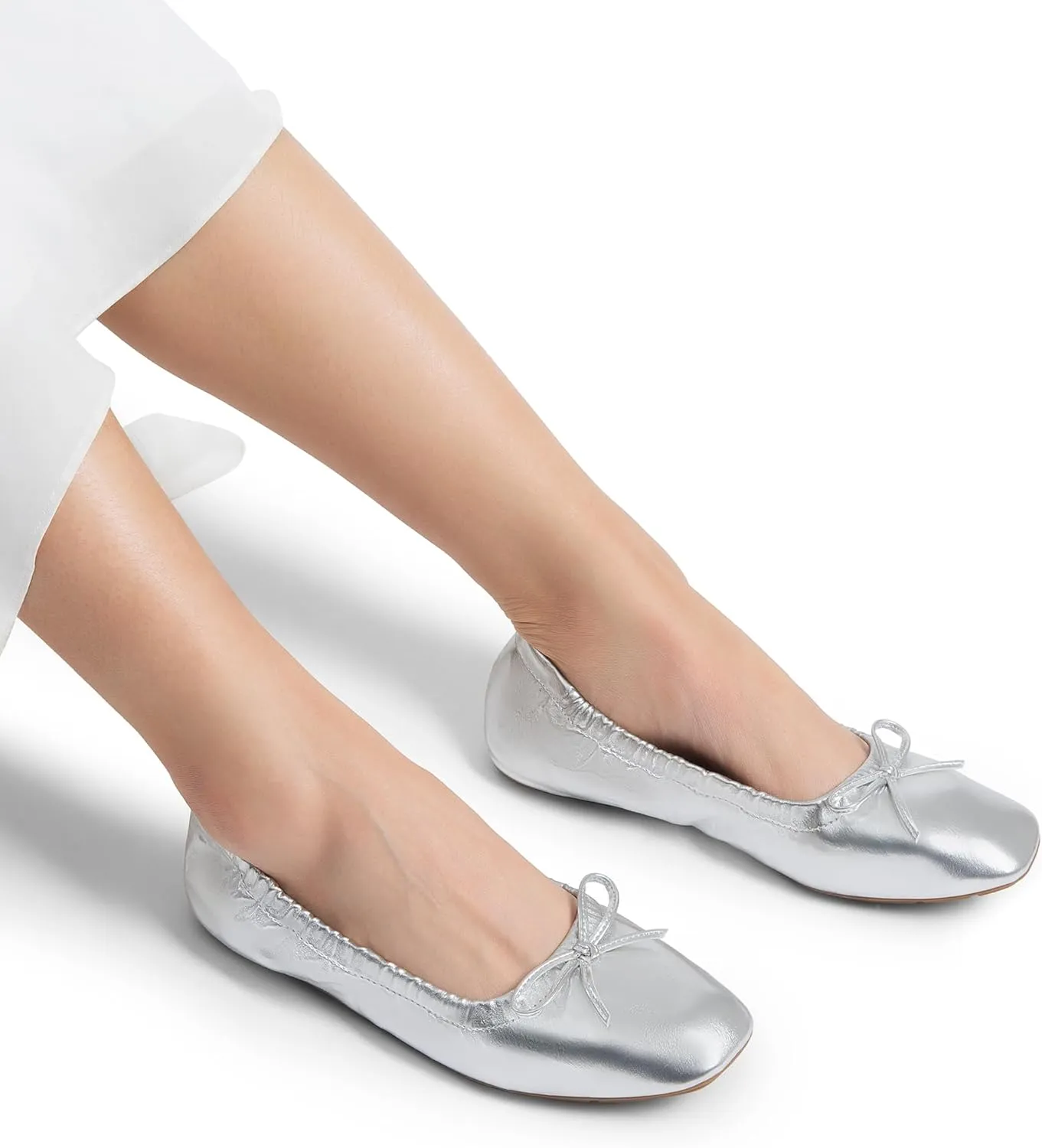 DREAM PAIRS Women's Flats Foldable Square Toe Ballet Flats for Women Bowknot Dressy Comfortable Light Weight Slip On Dress Shoes