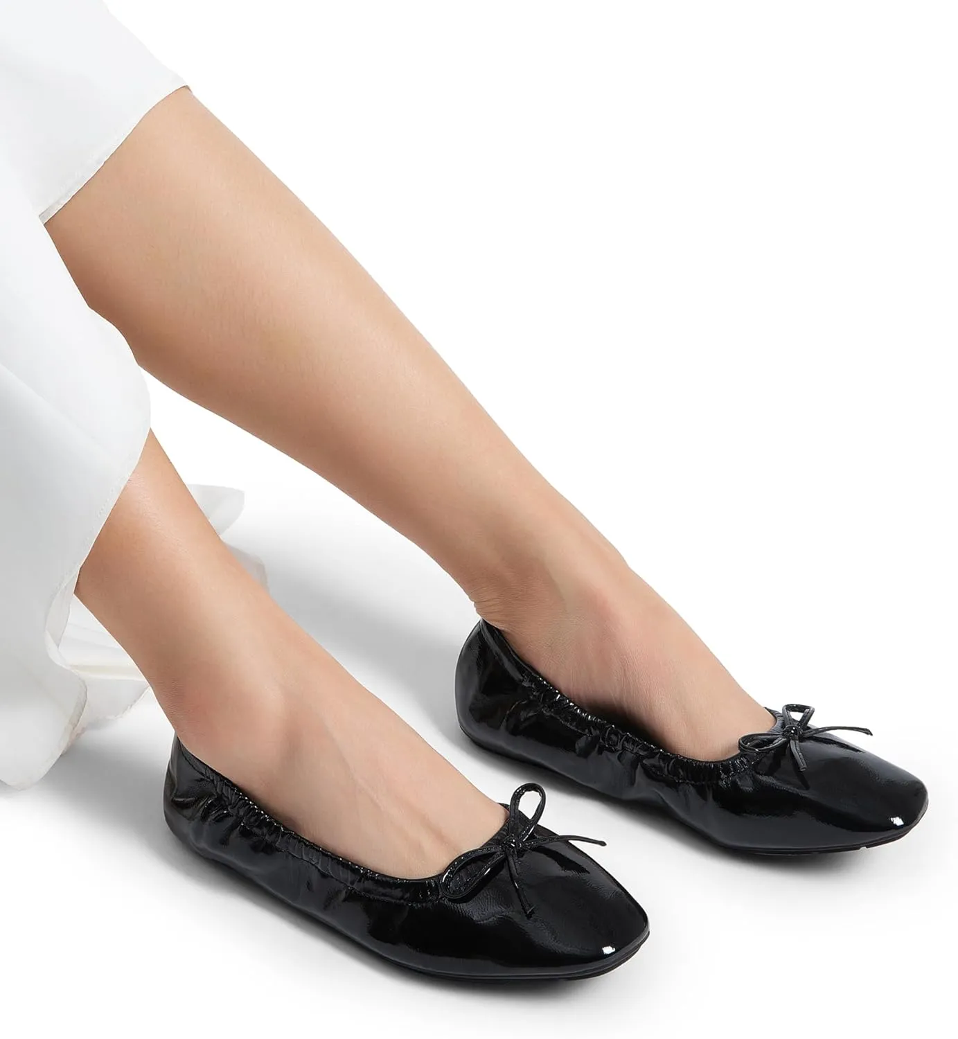 DREAM PAIRS Women's Flats Foldable Square Toe Ballet Flats for Women Bowknot Dressy Comfortable Light Weight Slip On Dress Shoes