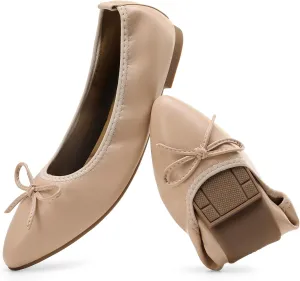 DREAM PAIRS Women's Foldable Flats Shoes Pointed Toe Ballet Flats Bowknot Comfort Slip on Dress Shoes
