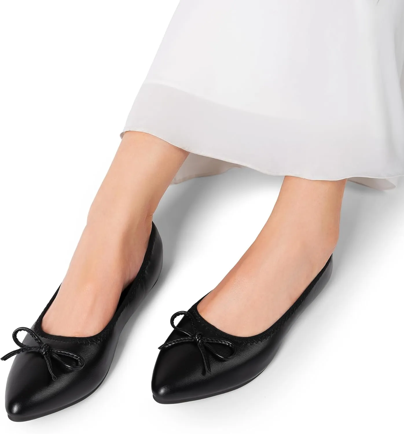 DREAM PAIRS Women's Foldable Flats Shoes Pointed Toe Ballet Flats Bowknot Comfort Slip on Dress Shoes