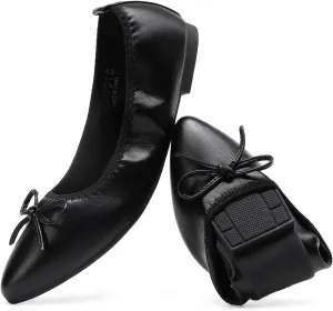 DREAM PAIRS Women's Foldable Flats Shoes Pointed Toe Ballet Flats Bowknot Comfort Slip on Dress Shoes
