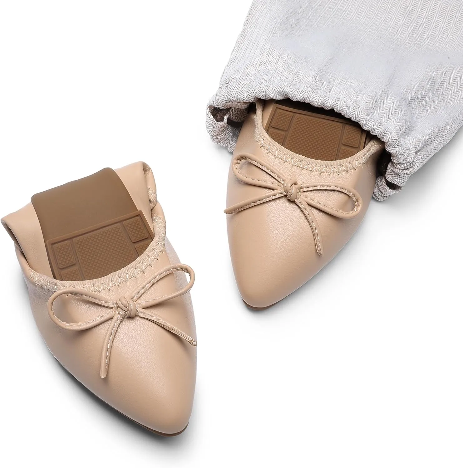 DREAM PAIRS Women's Foldable Flats Shoes Pointed Toe Ballet Flats Bowknot Comfort Slip on Dress Shoes
