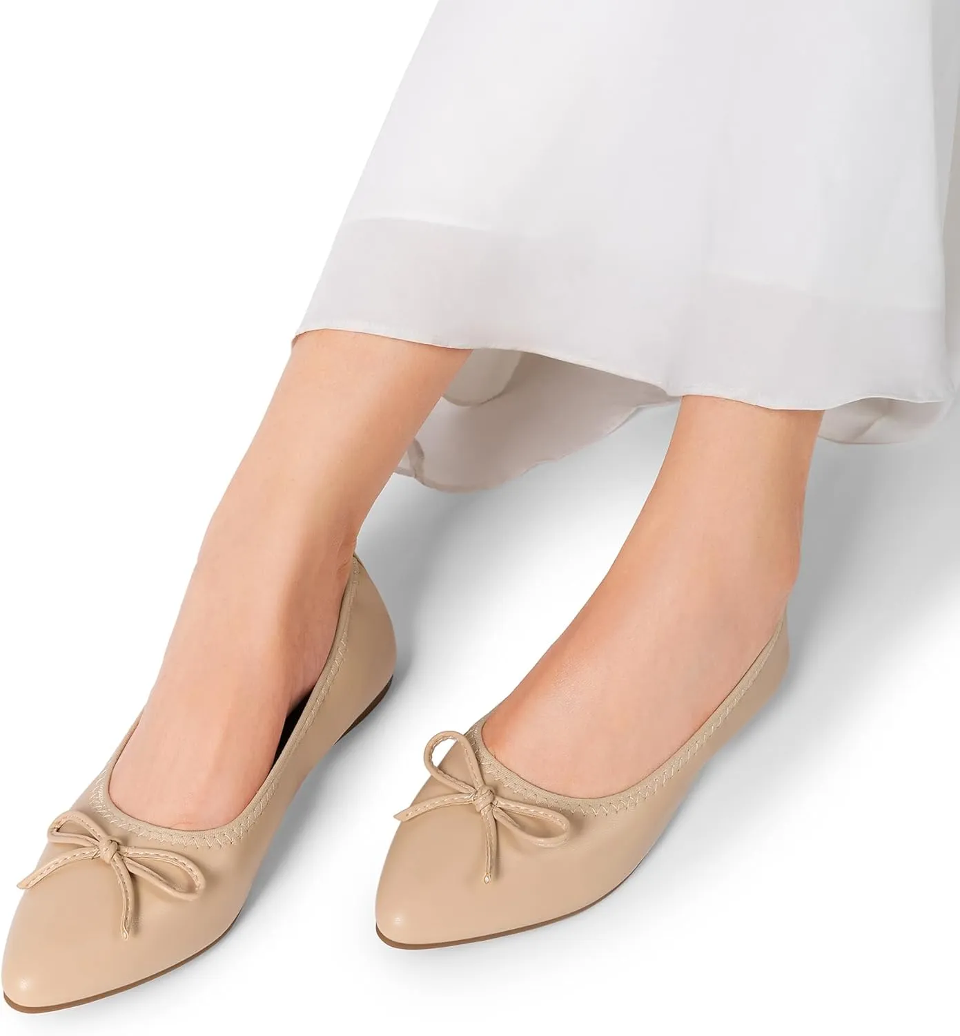 DREAM PAIRS Women's Foldable Flats Shoes Pointed Toe Ballet Flats Bowknot Comfort Slip on Dress Shoes
