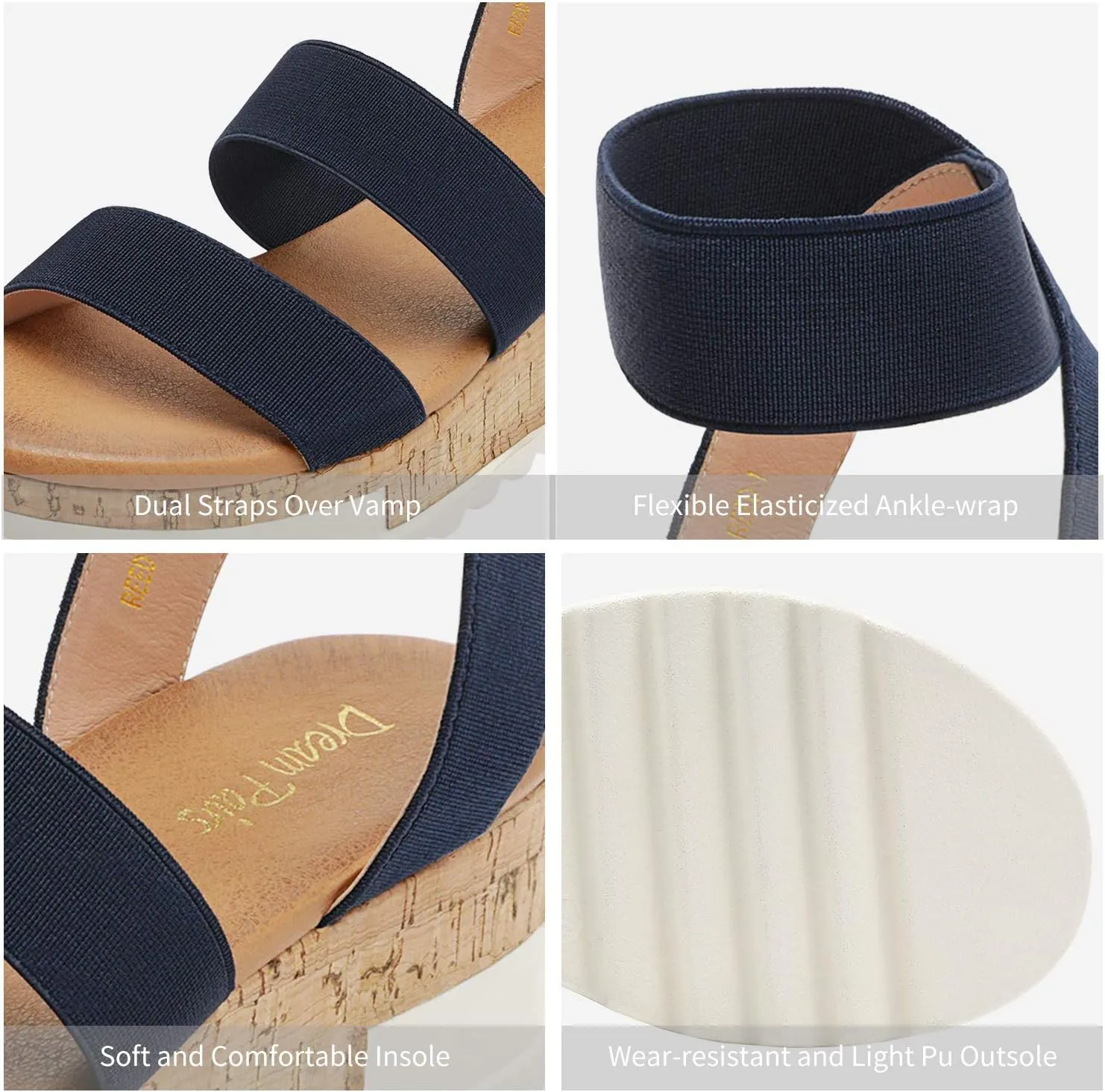 DREAM PAIRS Women's Open Toe Ankle Strap Casual Flatform Platform Wedges Sandals