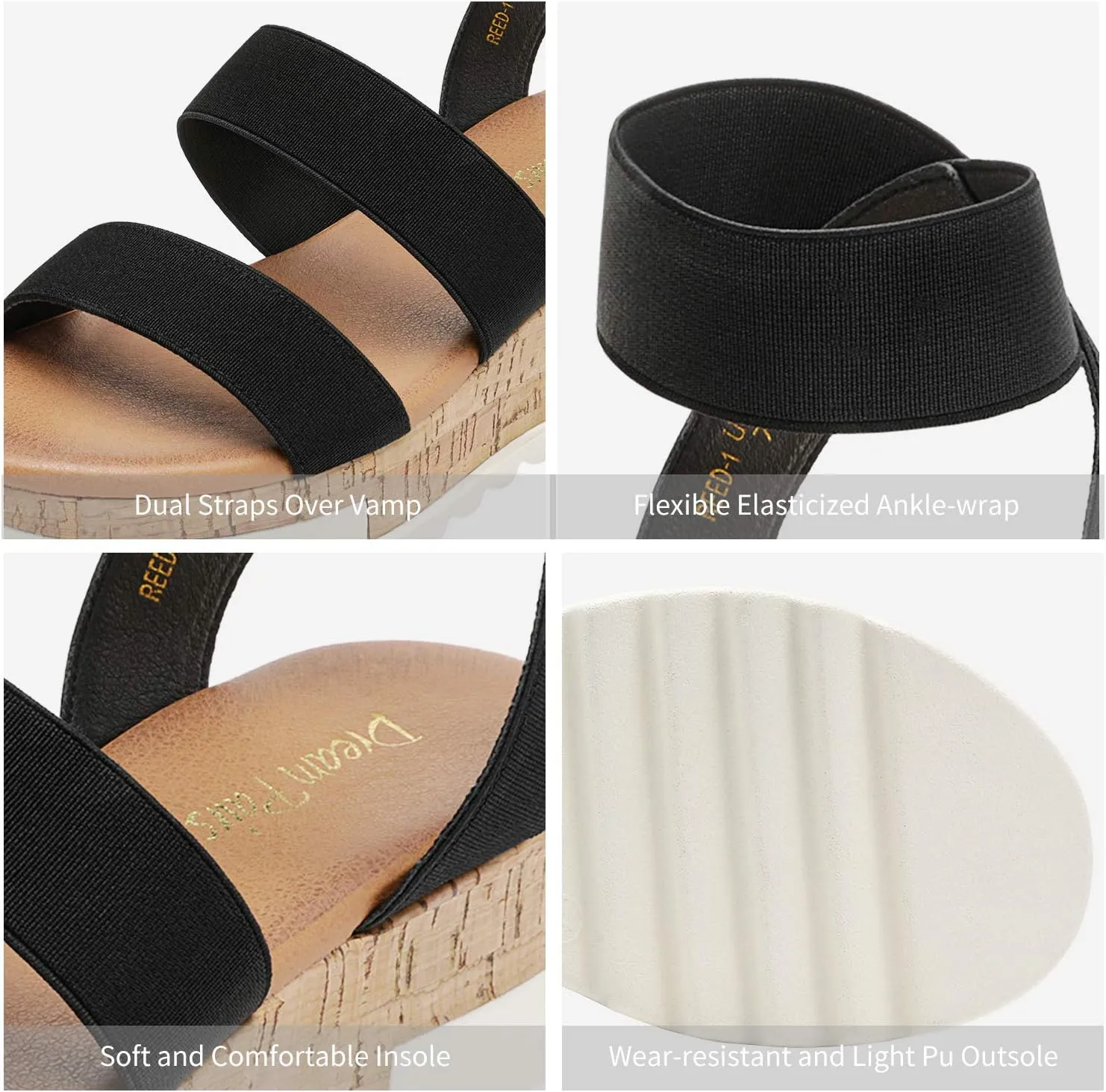 DREAM PAIRS Women's Open Toe Ankle Strap Casual Flatform Platform Wedges Sandals