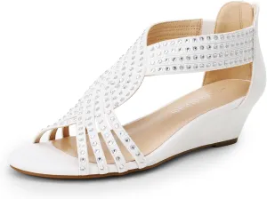 DREAM PAIRS Women's Open Toe Low Wedges Sandals Sparkly Rhinestone Strappy Zipper Weeding Dressy Elegant Summer Shoes for Lady