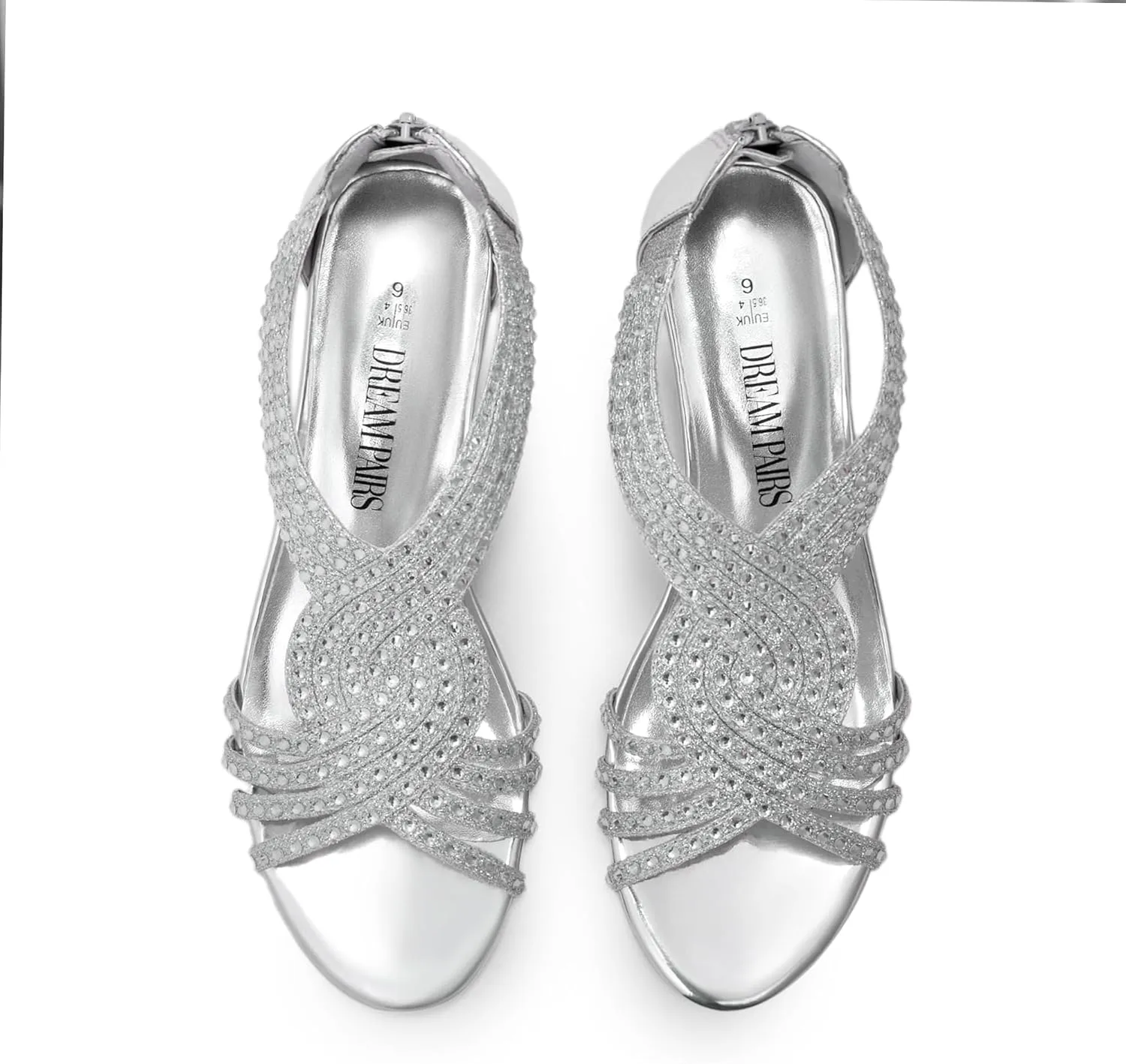 DREAM PAIRS Women's Open Toe Low Wedges Sandals Sparkly Rhinestone Strappy Zipper Weeding Dressy Elegant Summer Shoes for Lady
