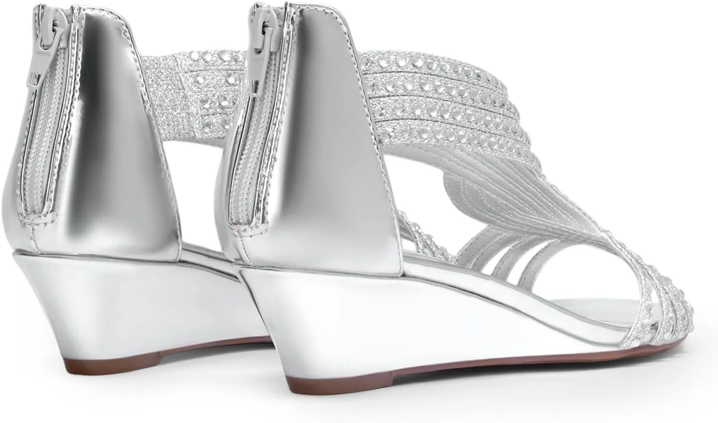 DREAM PAIRS Women's Open Toe Low Wedges Sandals Sparkly Rhinestone Strappy Zipper Weeding Dressy Elegant Summer Shoes for Lady