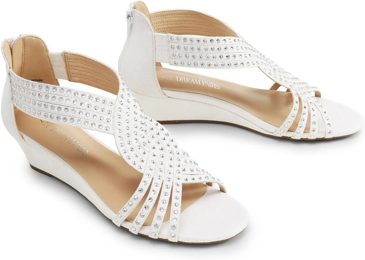 DREAM PAIRS Women's Open Toe Low Wedges Sandals Sparkly Rhinestone Strappy Zipper Weeding Dressy Elegant Summer Shoes for Lady