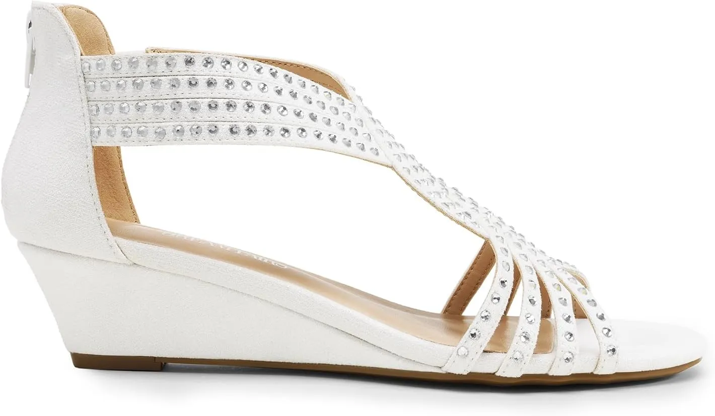 DREAM PAIRS Women's Open Toe Low Wedges Sandals Sparkly Rhinestone Strappy Zipper Weeding Dressy Elegant Summer Shoes for Lady