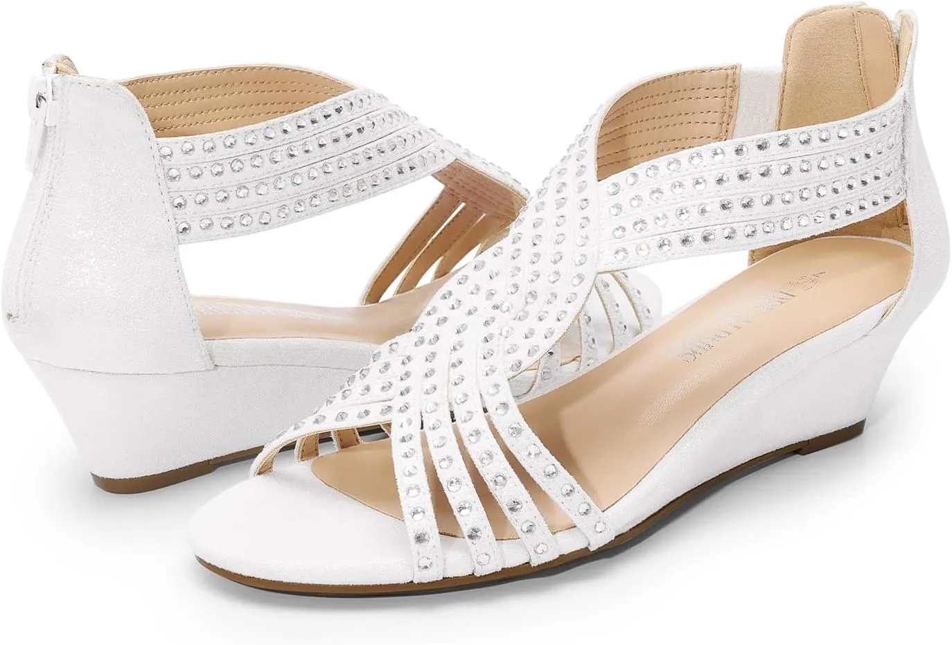 DREAM PAIRS Women's Open Toe Low Wedges Sandals Sparkly Rhinestone Strappy Zipper Weeding Dressy Elegant Summer Shoes for Lady