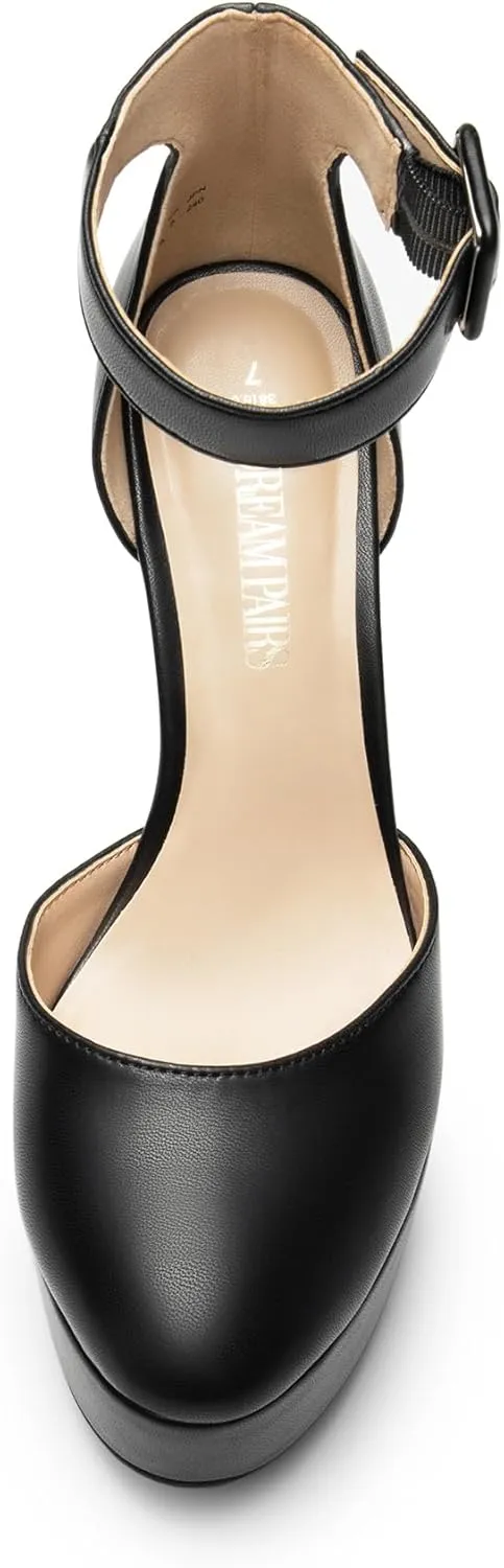 DREAM PAIRS Women's Platform High Chunky Heels Closed Toe Block Ankle Strap Dress Buckle Round Toe Wedding Party Comfortable Pumps Shoes