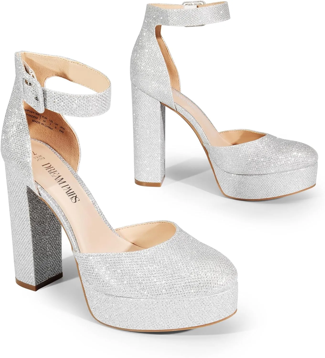 DREAM PAIRS Women's Platform High Chunky Heels Closed Toe Block Ankle Strap Dress Buckle Round Toe Wedding Party Comfortable Pumps Shoes