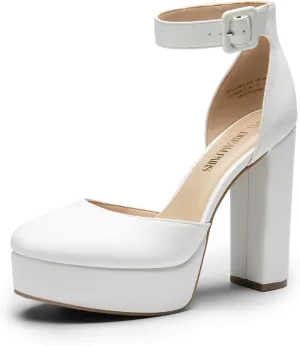 DREAM PAIRS Women's Platform High Chunky Heels Closed Toe Block Ankle Strap Dress Buckle Round Toe Wedding Party Comfortable Pumps Shoes