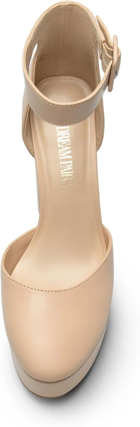 DREAM PAIRS Women's Platform High Chunky Heels Closed Toe Block Ankle Strap Dress Buckle Round Toe Wedding Party Comfortable Pumps Shoes