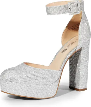 DREAM PAIRS Women's Platform High Chunky Heels Closed Toe Block Ankle Strap Dress Buckle Round Toe Wedding Party Comfortable Pumps Shoes