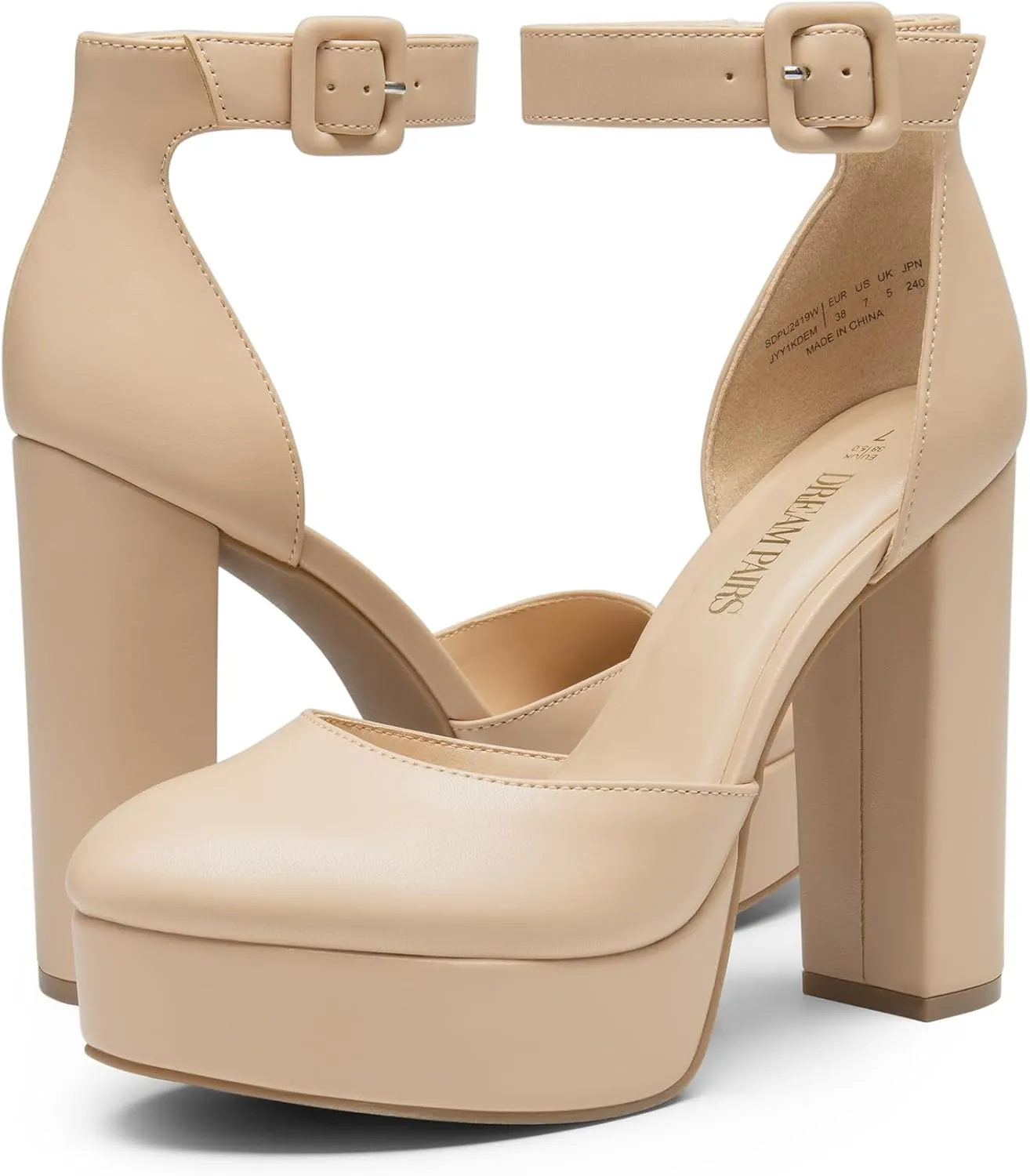 DREAM PAIRS Women's Platform High Chunky Heels Closed Toe Block Ankle Strap Dress Buckle Round Toe Wedding Party Comfortable Pumps Shoes