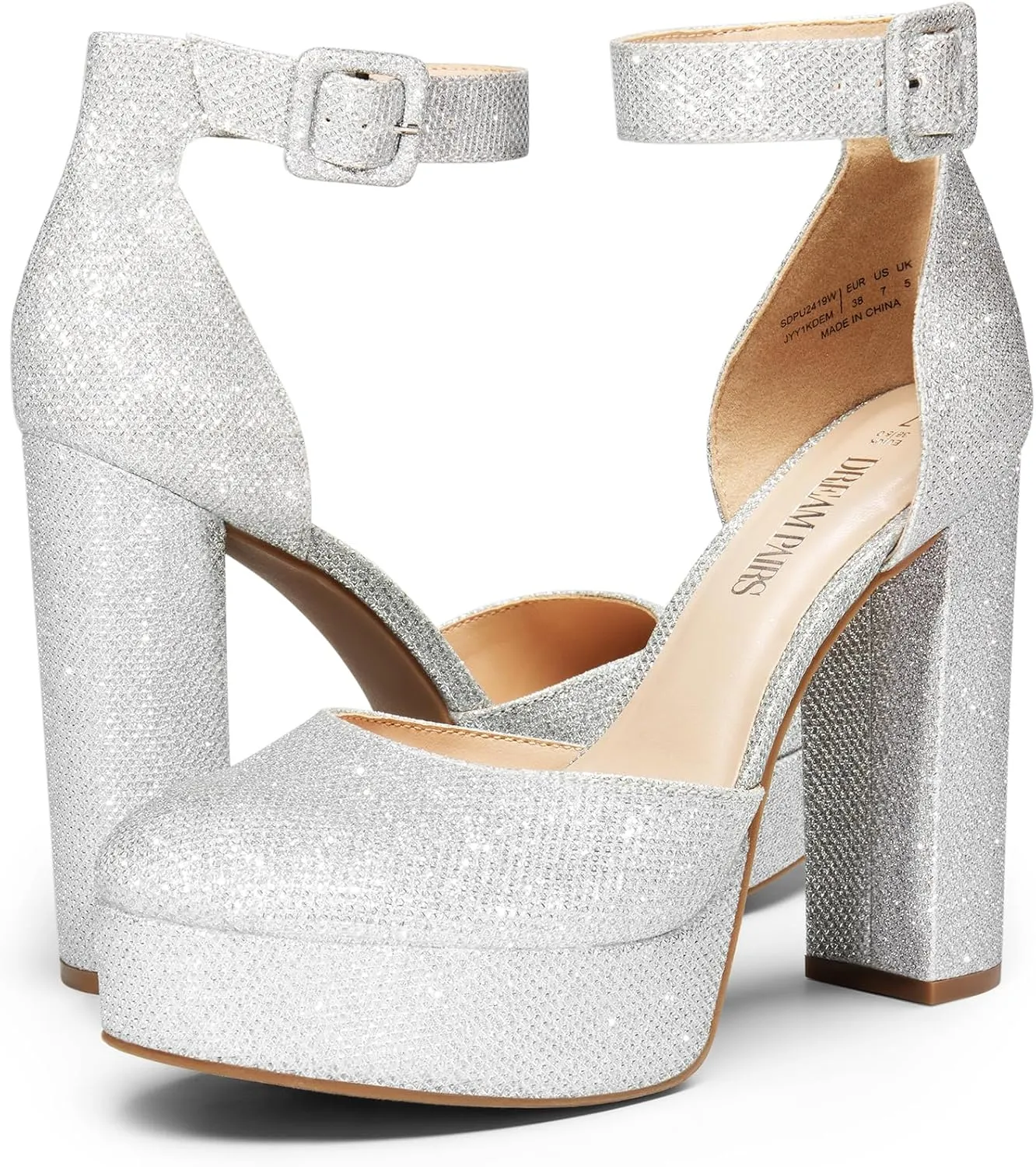 DREAM PAIRS Women's Platform High Chunky Heels Closed Toe Block Ankle Strap Dress Buckle Round Toe Wedding Party Comfortable Pumps Shoes