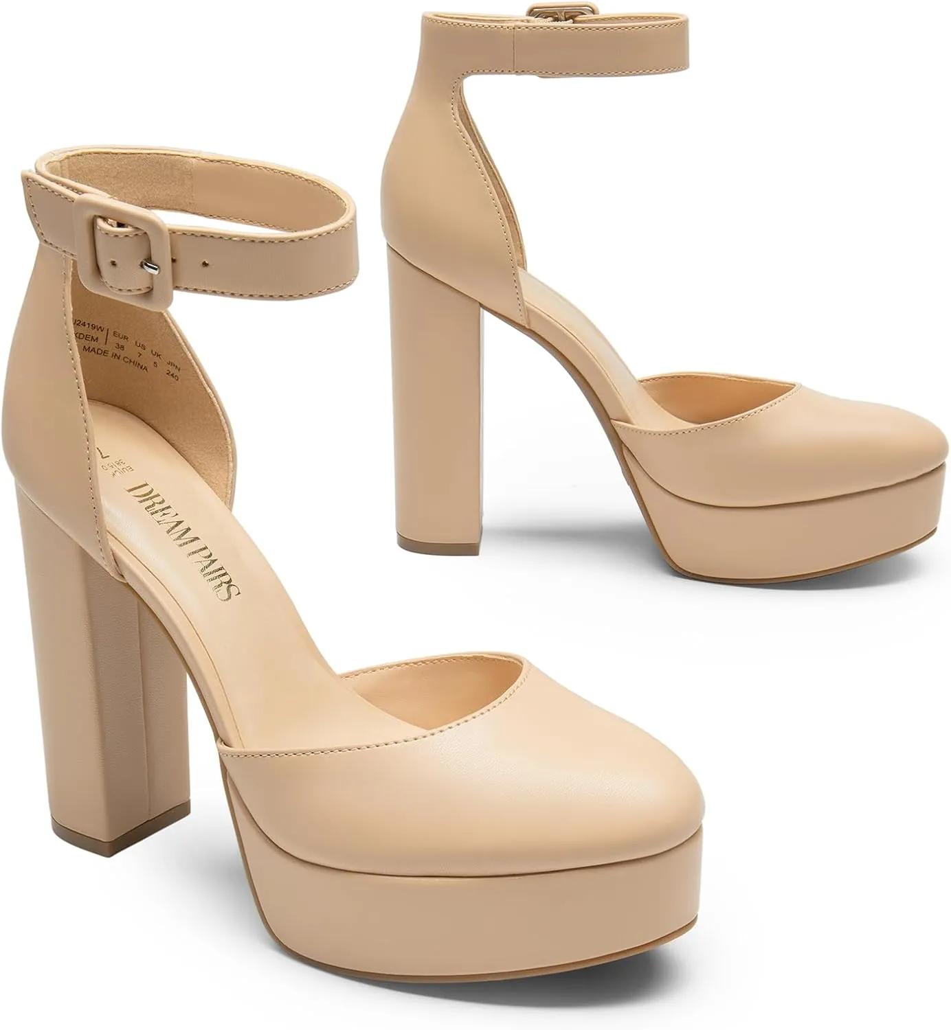 DREAM PAIRS Women's Platform High Chunky Heels Closed Toe Block Ankle Strap Dress Buckle Round Toe Wedding Party Comfortable Pumps Shoes