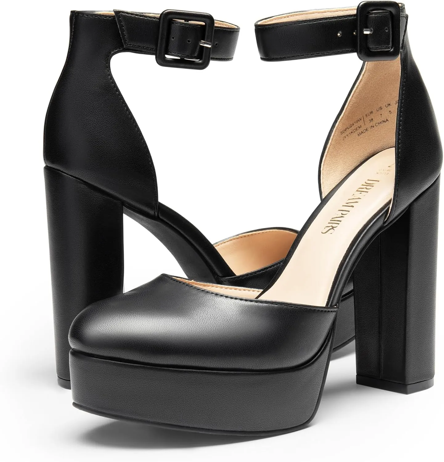 DREAM PAIRS Women's Platform High Chunky Heels Closed Toe Block Ankle Strap Dress Buckle Round Toe Wedding Party Comfortable Pumps Shoes