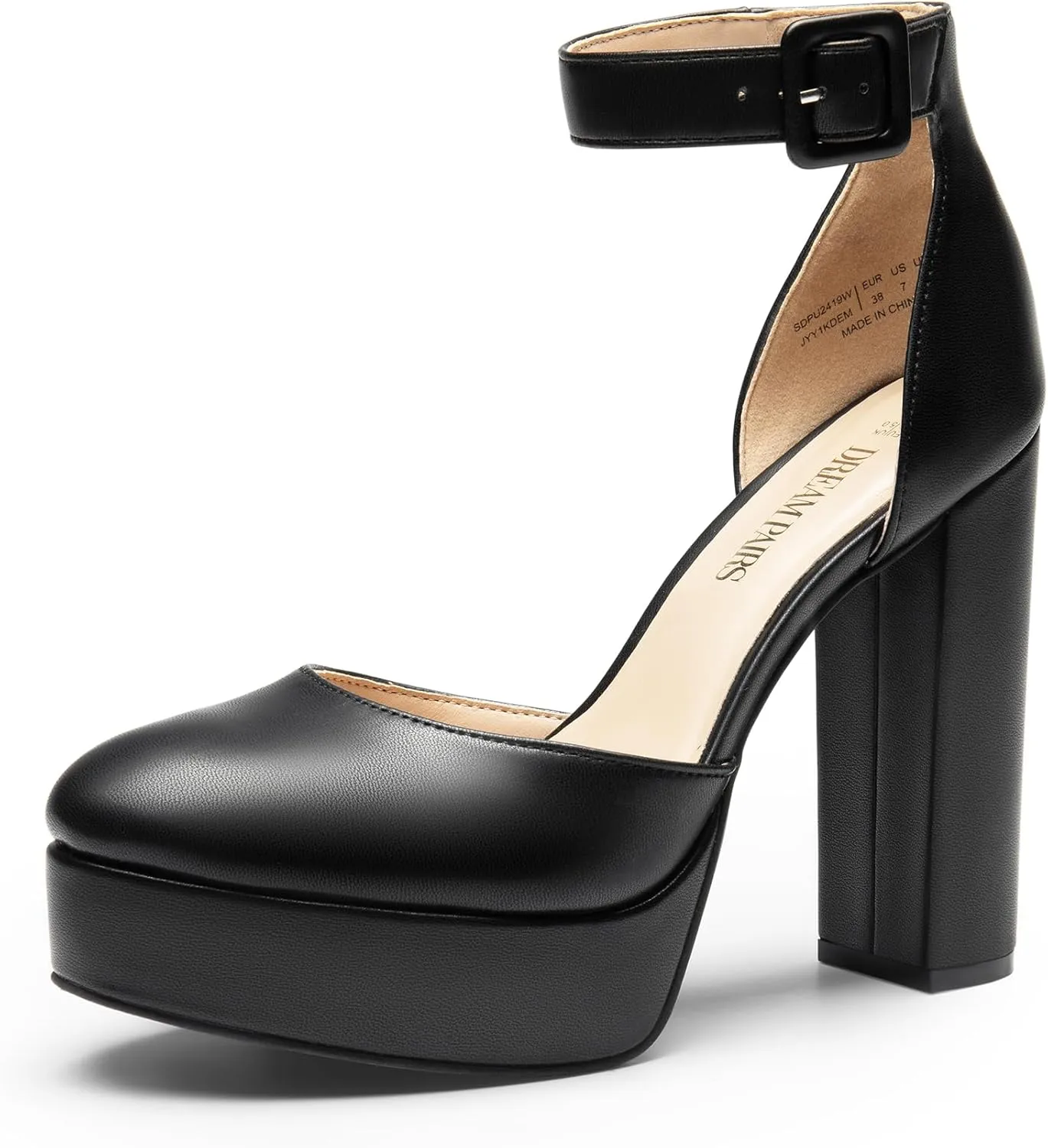 DREAM PAIRS Women's Platform High Chunky Heels Closed Toe Block Ankle Strap Dress Buckle Round Toe Wedding Party Comfortable Pumps Shoes