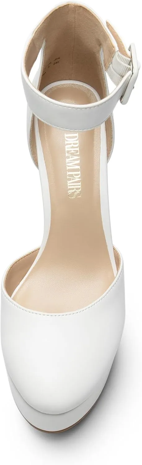 DREAM PAIRS Women's Platform High Chunky Heels Closed Toe Block Ankle Strap Dress Buckle Round Toe Wedding Party Comfortable Pumps Shoes