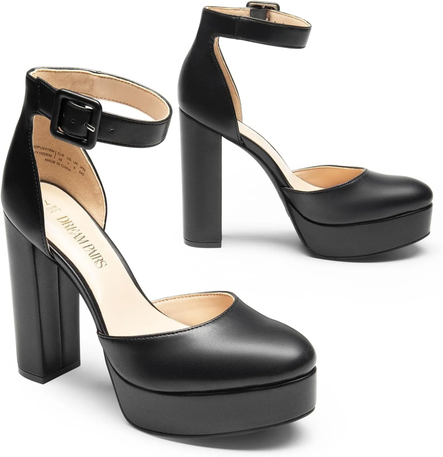 DREAM PAIRS Women's Platform High Chunky Heels Closed Toe Block Ankle Strap Dress Buckle Round Toe Wedding Party Comfortable Pumps Shoes