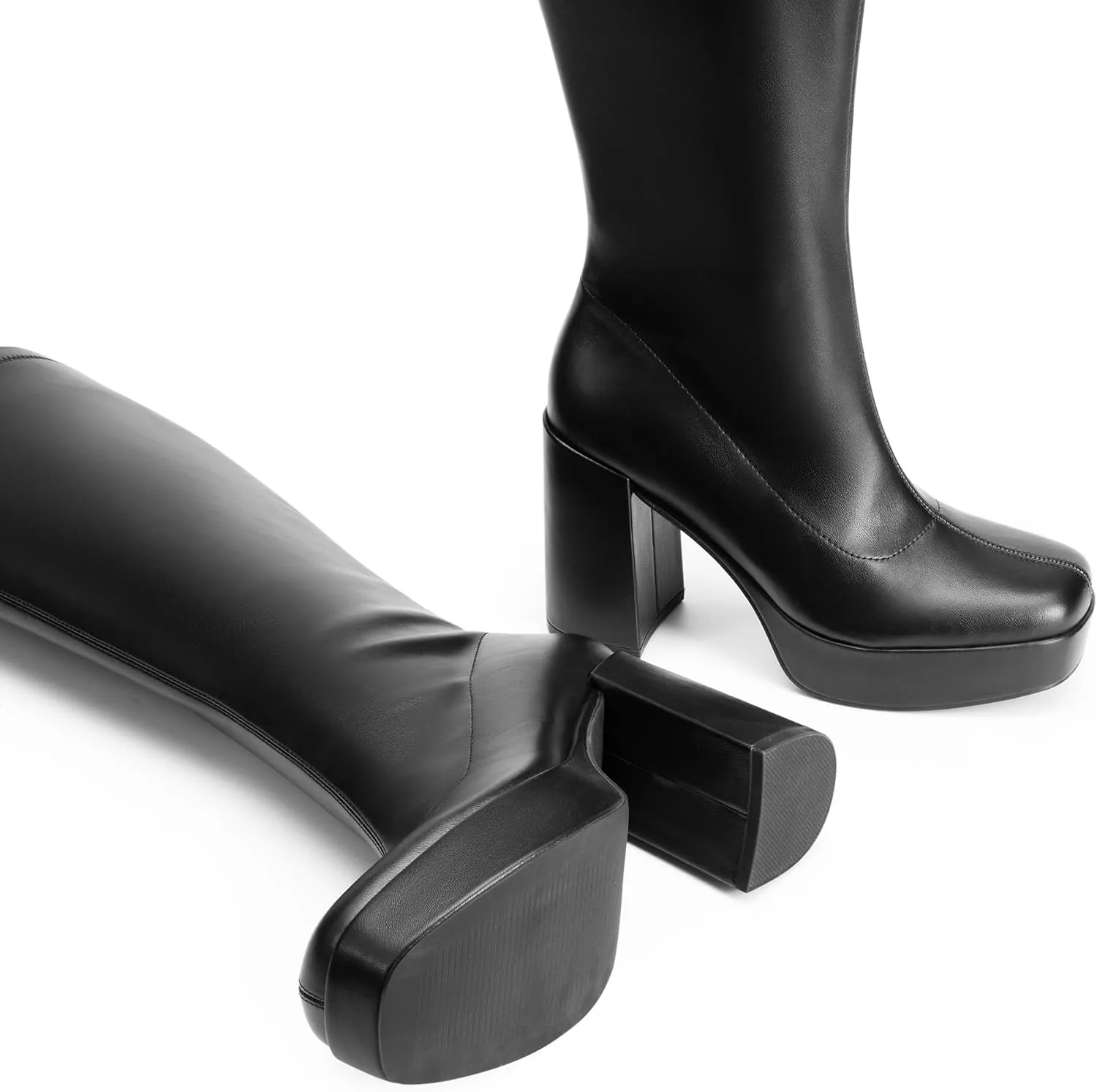 DREAM PAIRS Women's Platform Knee High Boots Chunky Block Heel Side Zipper Cute Gogo Boots