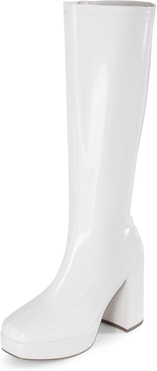 DREAM PAIRS Women's Platform Knee High Boots Chunky Block Heel Side Zipper Cute Gogo Boots