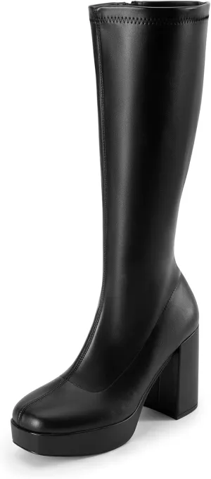 DREAM PAIRS Women's Platform Knee High Boots Chunky Block Heel Side Zipper Cute Gogo Boots
