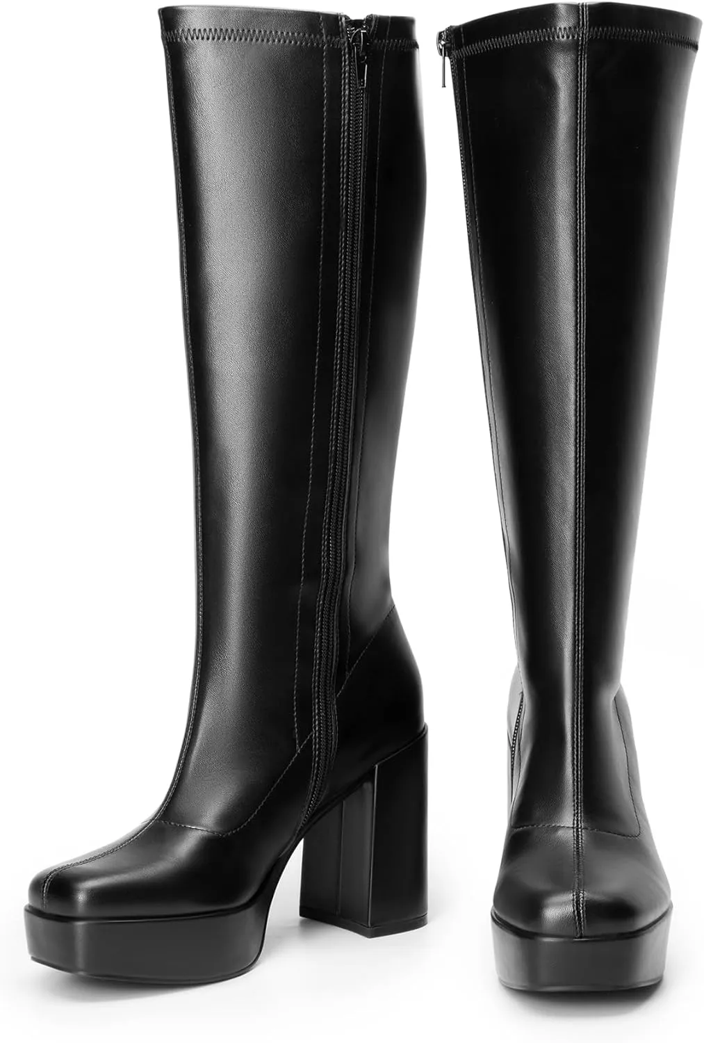 DREAM PAIRS Women's Platform Knee High Boots Chunky Block Heel Side Zipper Cute Gogo Boots