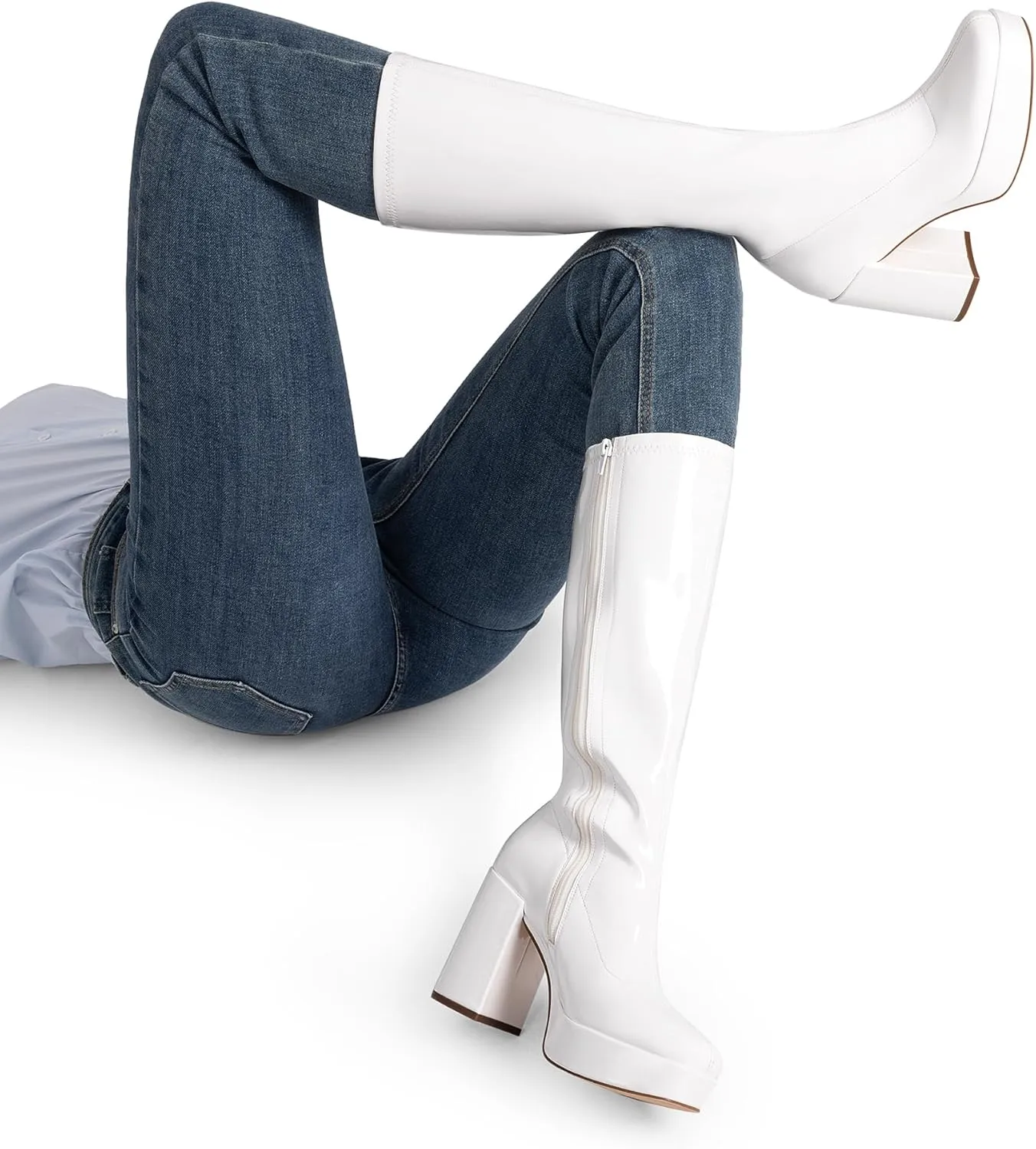 DREAM PAIRS Women's Platform Knee High Boots Chunky Block Heel Side Zipper Cute Gogo Boots