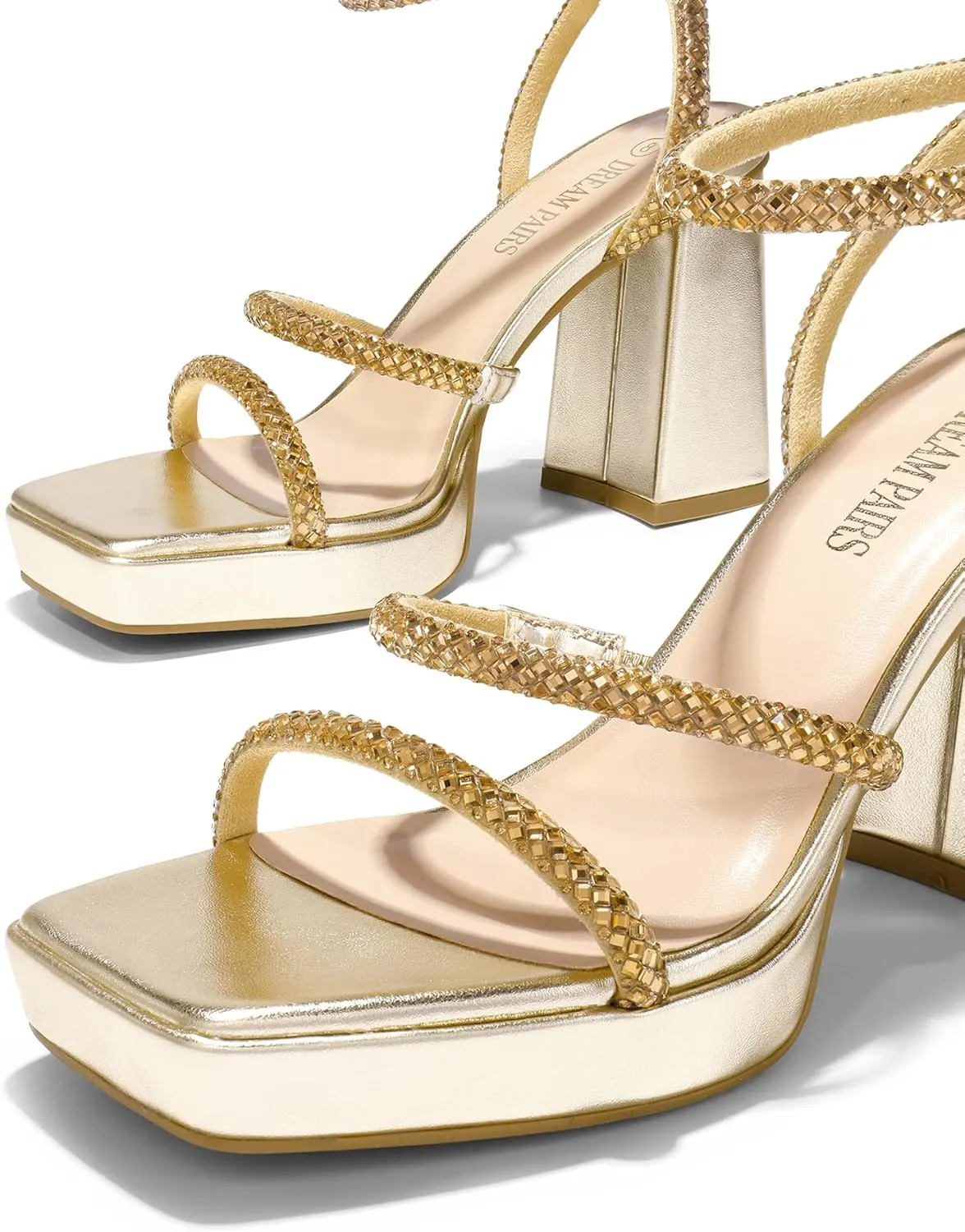 DREAM PAIRS Women's Platform Strappy Heels Open Toe Ankle Strap Square Party Sandals Y2K Dress Shoes