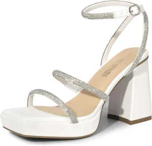 DREAM PAIRS Women's Platform Strappy Heels Open Toe Ankle Strap Square Party Sandals Y2K Dress Shoes