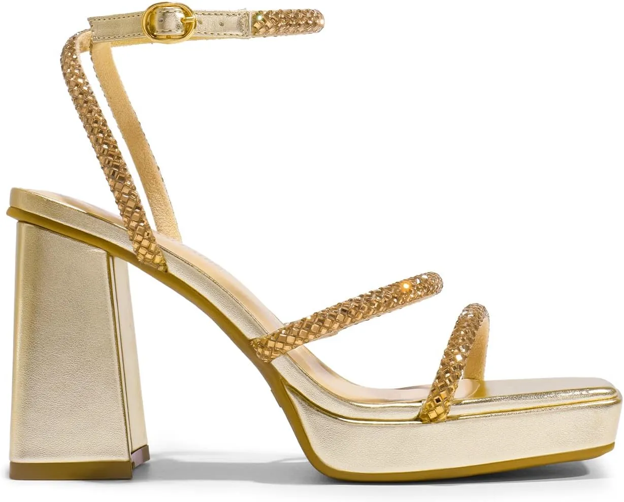 DREAM PAIRS Women's Platform Strappy Heels Open Toe Ankle Strap Square Party Sandals Y2K Dress Shoes