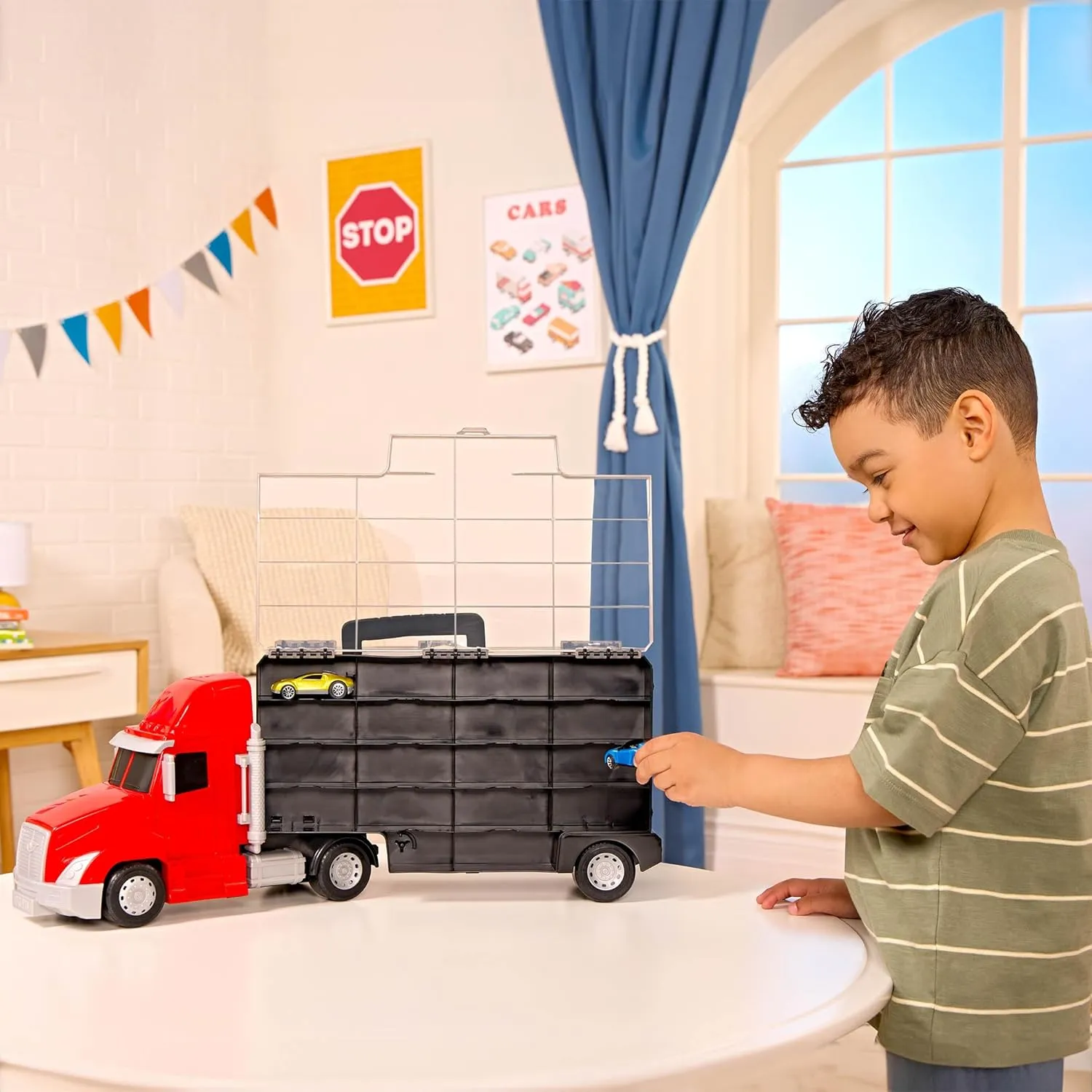 Driven by Battat – Large Toy Carrier Truck for Kids – Toy Transport Truck & 2 Toy Cars – Toy Pull-Back Cars – Pretend Play – 3 Years   – Turbo Transport